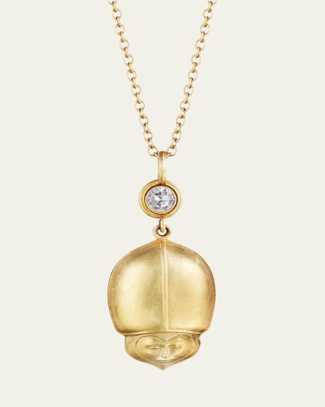 Ladybug Pendant 18K Yg, Sapphire, Rose Cut Diamond 0.15Ct